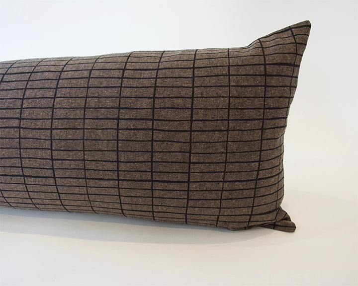 Espresso Extra Long Lumbar Pillow with Printed Black Grid Case - 14x36