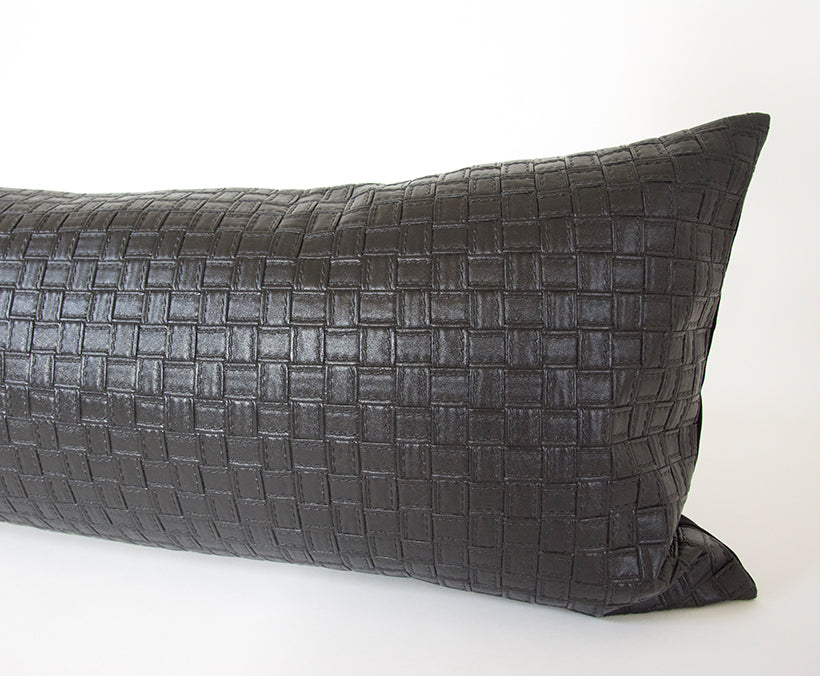 Faux Leather Basketweave Black Extra Long Lumbar Pillow Case - 14x50