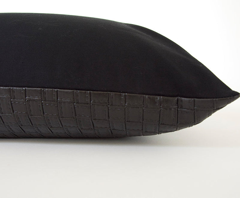 Faux Leather Basketweave Black Extra Long Lumbar Pillow Case - 14x50