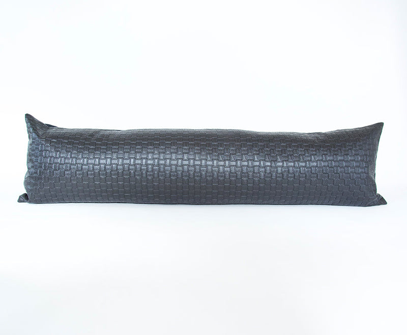 Faux Leather Basketweave Black Extra Long Lumbar Pillow Case - 14x50