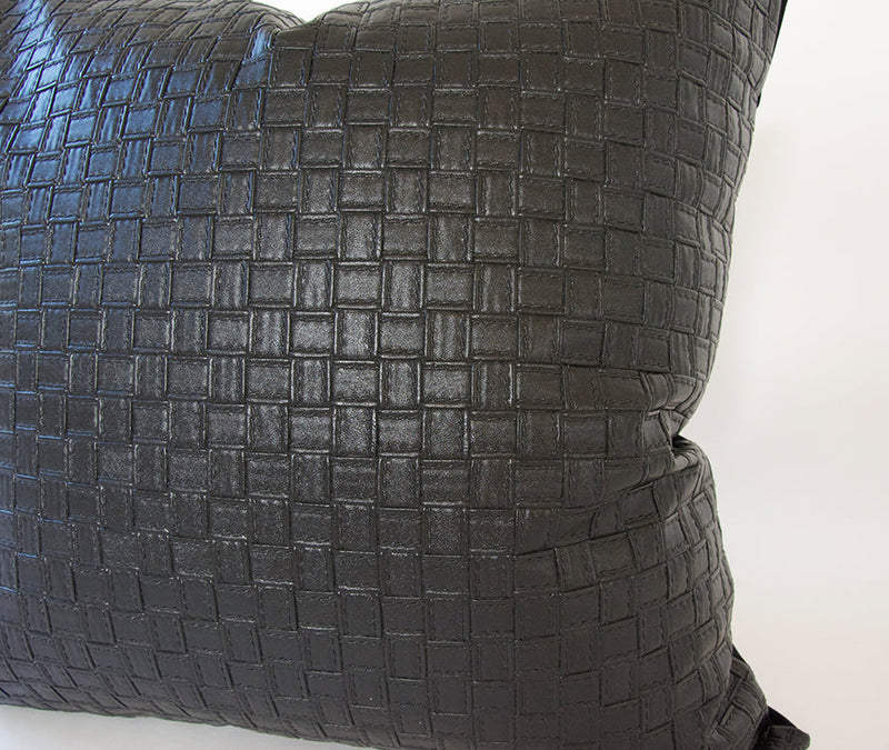 Faux Leather Black Basketweave Pillow Case - 22x22