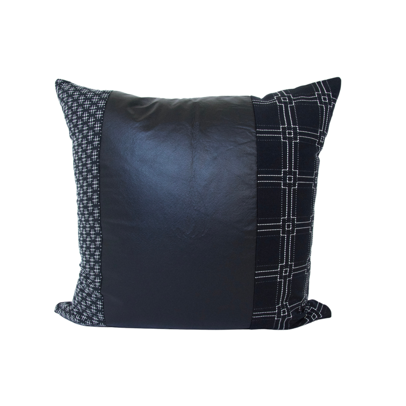 Mixed: Faux black leather, Hashtag, and Cross Pillow Case - 22x22 pillow