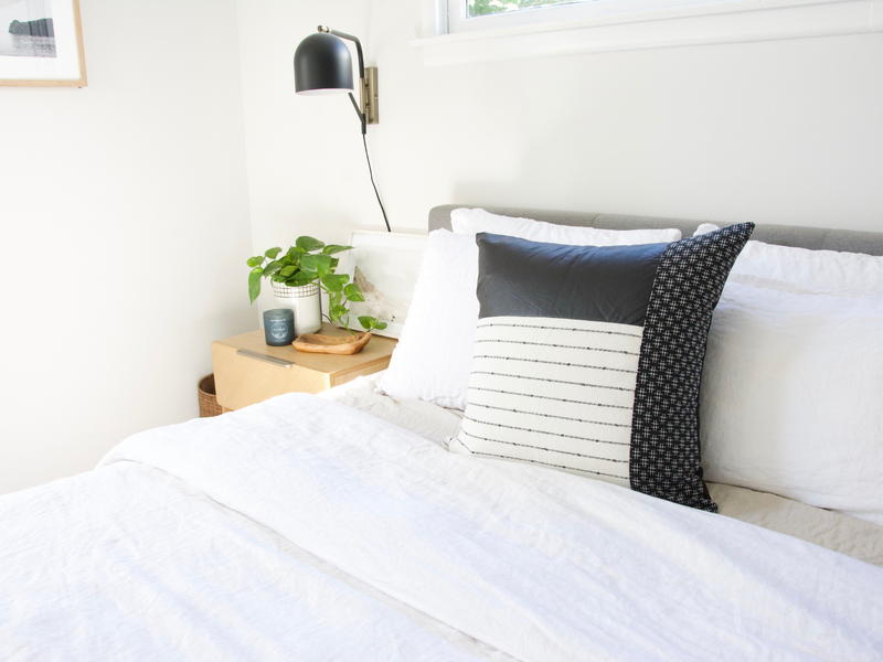 Mixed: Faux black leather, Hashtag, and White Stripe Pillow Case - 22x22
