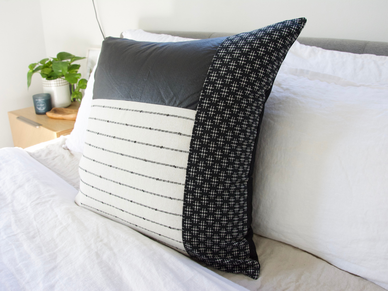 Mixed: Faux black leather, Hashtag, and White Stripe Pillow Case - 22x22