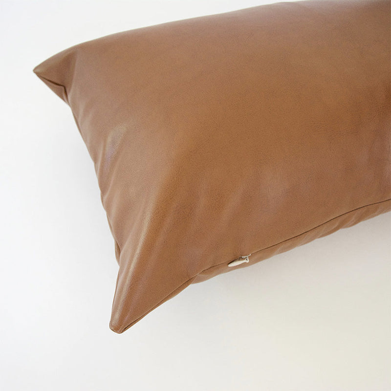 Light Brown Faux Leather Lumbar Pillow - 14x22
