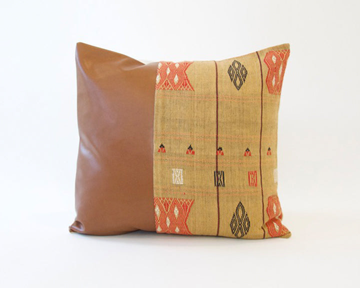 Mix & Match: Golden Naga Tribal Cloth / Faux Leather Pillow - #2 - 20x20