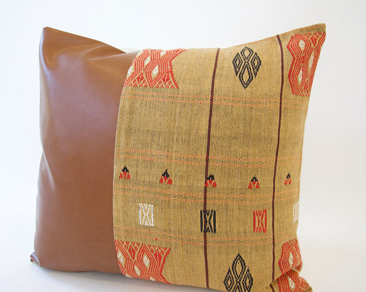 Mix & Match: Golden Naga Tribal Cloth / Faux Leather Pillow - #2 - 20x20