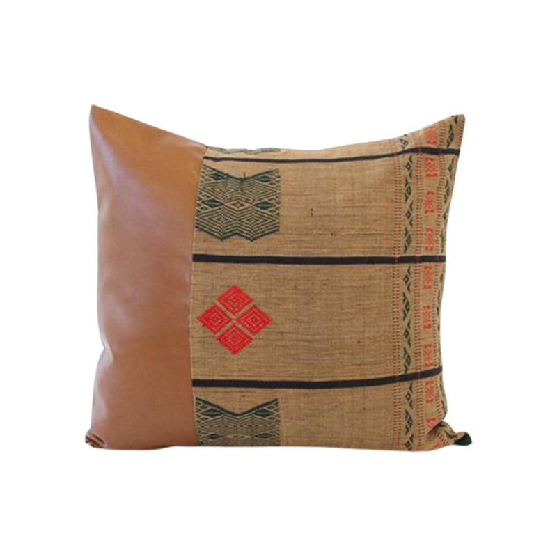 Mix & Match: Brown Naga Tribal Cloth / Faux Leather Pillow - #2 - 20x20 pillow