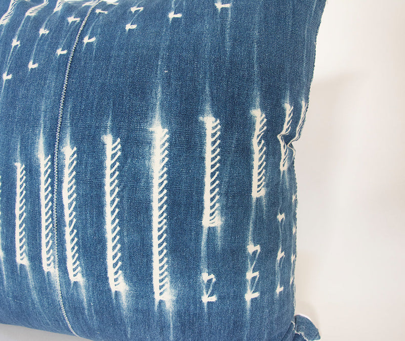 Indigo African Mud Cloth Pillow - 22x22 #4