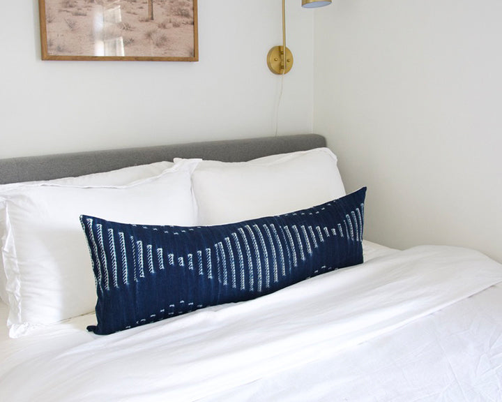 Indigo African Mud Cloth Extra Long Lumbar Pillow - 14x36 #40