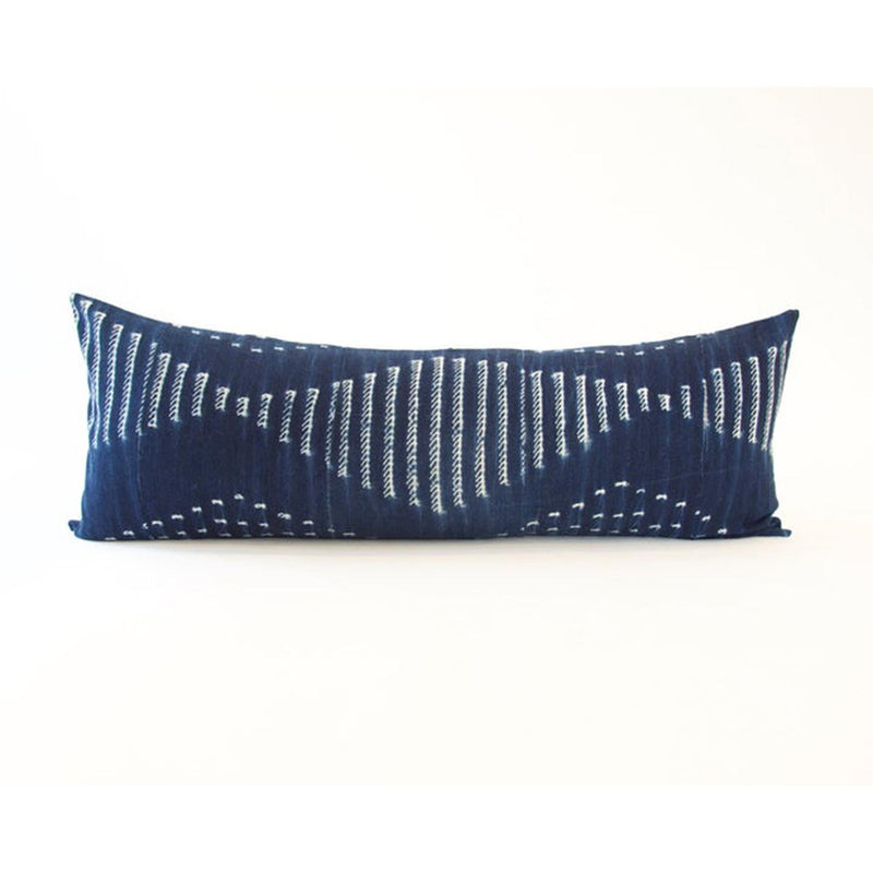 Indigo African Mud Cloth Extra Long Lumbar Pillow - 14x36 #40 pillow