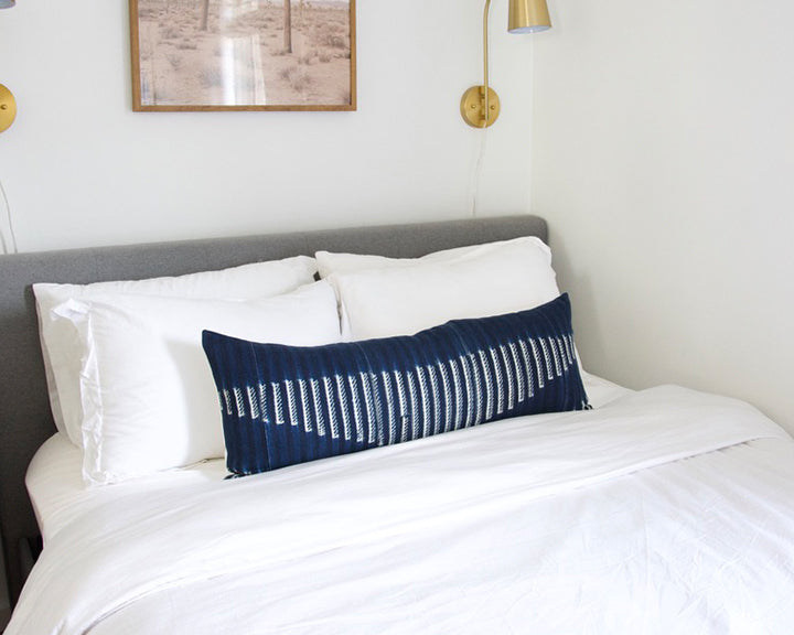 Indigo African Mud Cloth Extra Long Lumbar Pillow - 14x36 #42