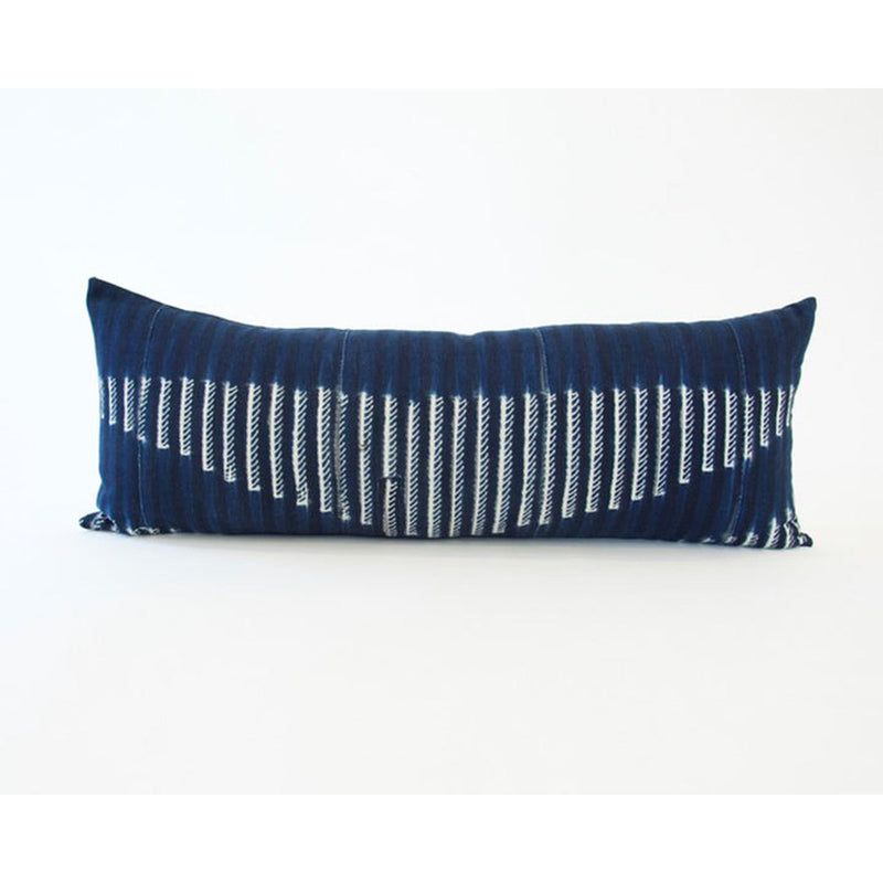 Indigo African Mud Cloth Extra Long Lumbar Pillow - 14x36 #42 pillow