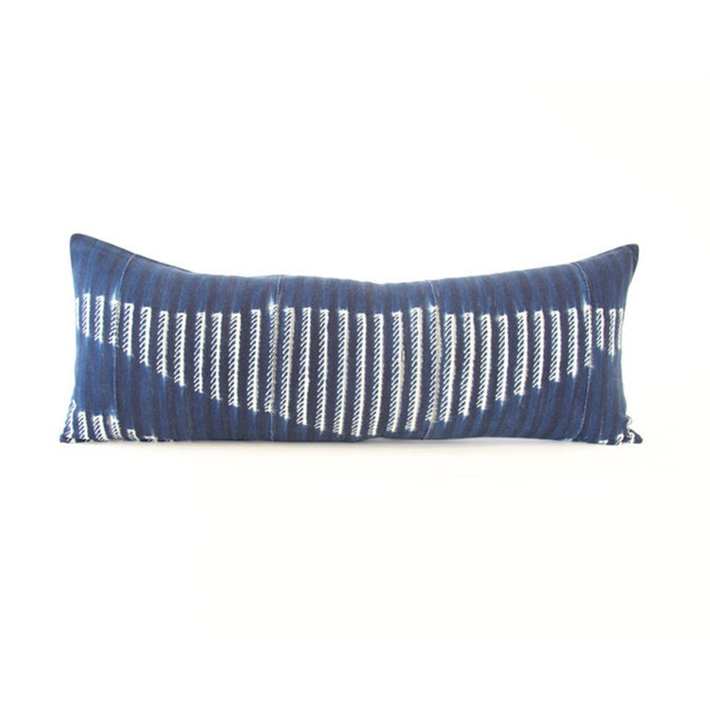 Indigo African Mud Cloth Extra Long Lumbar Pillow - 14x36 #43 pillow