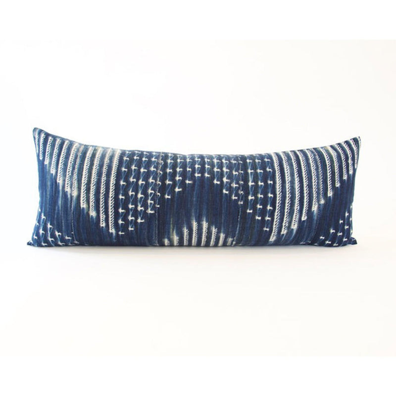 Indigo African Mud Cloth Extra Long Lumbar Pillow - 14x36 #45 pillow