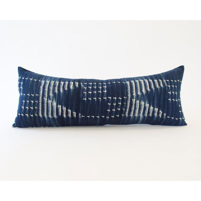 Indigo African Mud Cloth Extra Long Lumbar Pillow - 14x36 #44 pillow