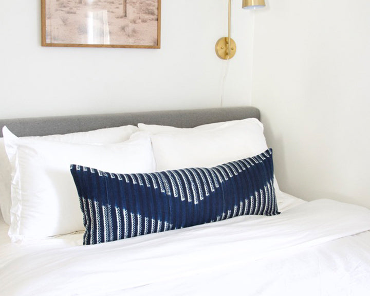 Indigo African Mud Cloth Extra Long Lumbar Pillow - 14x36 #46