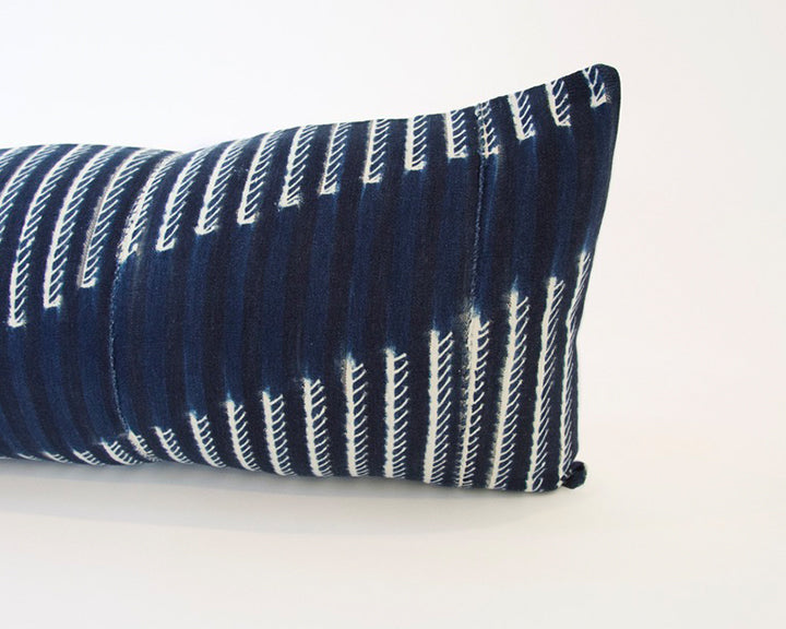 Indigo African Mud Cloth Extra Long Lumbar Pillow - 14x36 #46