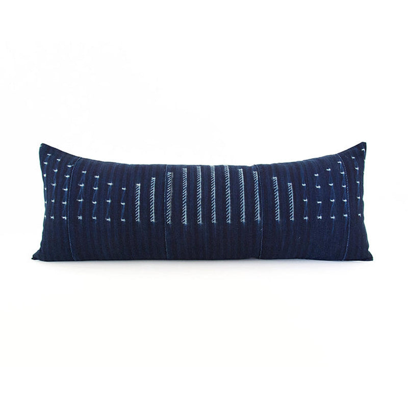 Indigo African Mud Cloth Extra Long Lumbar Pillow - 14x36 #56 pillow
