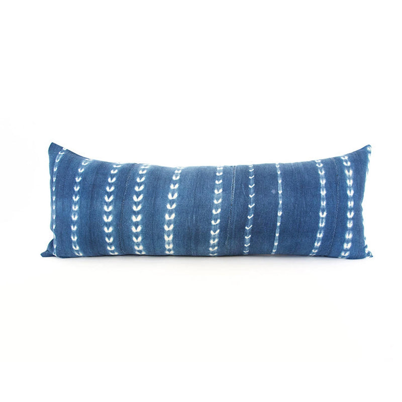 Indigo African Mud Cloth Extra Long Lumbar Pillow - 14x36 #58 pillow