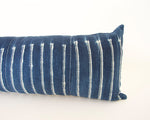 Indigo African Mud Cloth Extra Long Lumbar Pillow - 14x36 #61