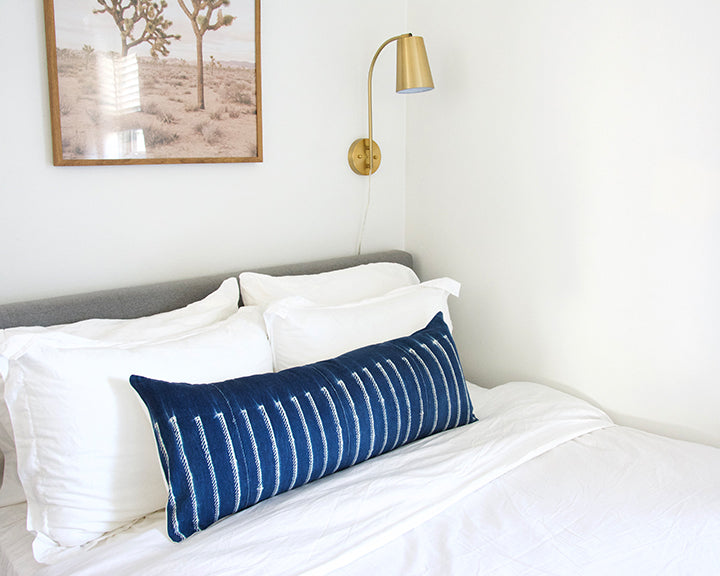 Indigo African Mud Cloth Extra Long Lumbar Pillow - 14x36 #61