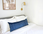 Indigo African Mud Cloth Extra Long Lumbar Pillow - 14x36 #61