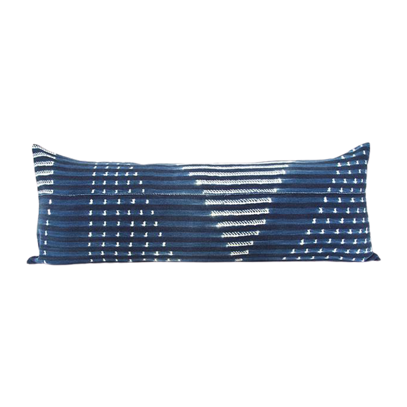 Indigo African Mud Cloth Extra Long Lumbar Pillow - 14x36 #62 pillow