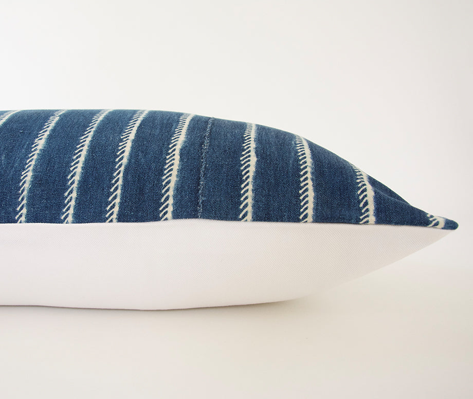 Indigo African Mud Cloth Extra Long Lumbar Pillow - 14x36 #63