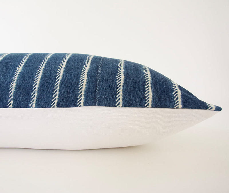 Indigo African Mud Cloth Extra Long Lumbar Pillow - 14x36 #63