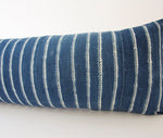 Indigo African Mud Cloth Extra Long Lumbar Pillow - 14x36 #63