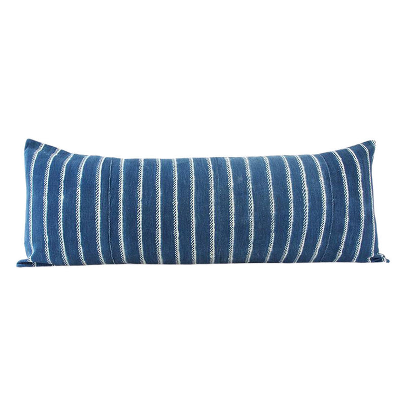 Indigo African Mud Cloth Extra Long Lumbar Pillow - 14x36 #63 pillow