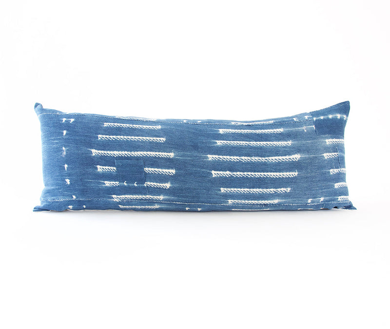 Indigo African Mud Cloth Extra Long Lumbar Pillow - 14x36 #67