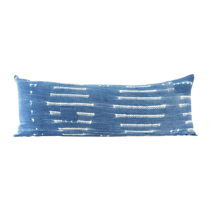 Indigo African Mud Cloth Extra Long Lumbar Pillow - 14x36 #67 pillow