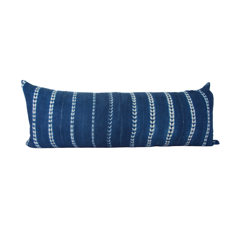 Indigo African Mud Cloth Extra Long Lumbar Pillow - 14x36 #69 pillow