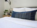 Indigo African Mud Cloth Extra Long Lumbar Pillow Case - 14x36 #70