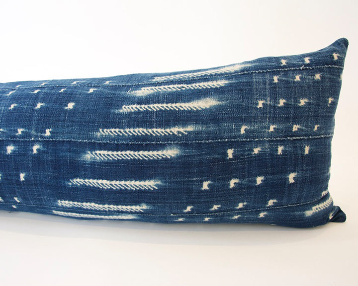 Indigo African Mud Cloth Extra Long Lumbar Pillow - 14x50 #15