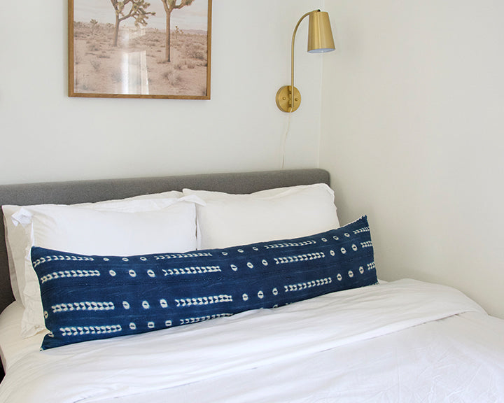 Indigo African Mud Cloth Extra Long Lumbar Pillow - 14x50 #17