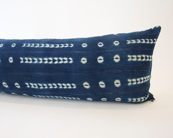 Indigo African Mud Cloth Extra Long Lumbar Pillow - 14x50 #17