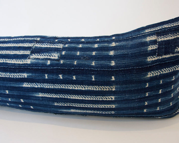 Indigo African Mud Cloth Extra Long Lumbar Pillow - 14x50 #18