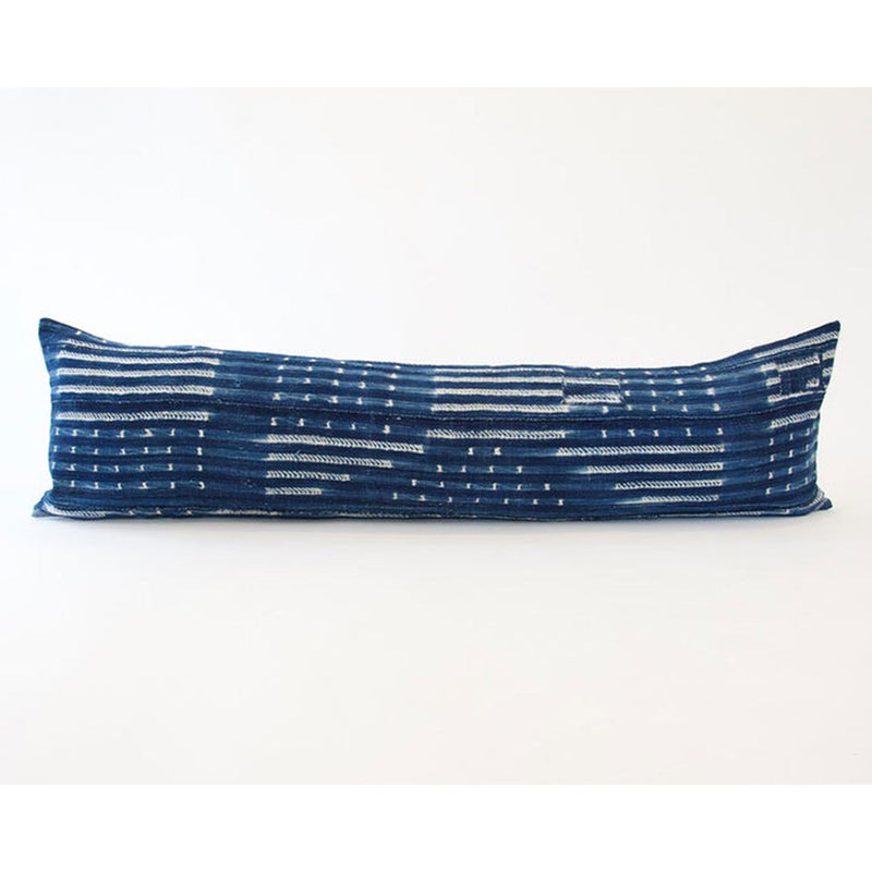 Indigo African Mud Cloth Extra Long Lumbar Pillow - 14x50 #18 pillow