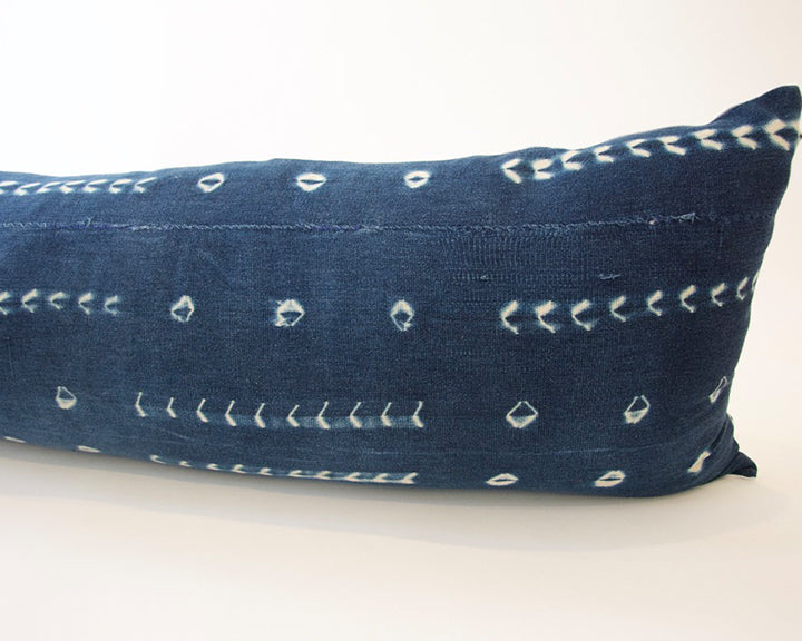 Indigo African Mud Cloth Extra Long Lumbar Pillow - 14x50 #21