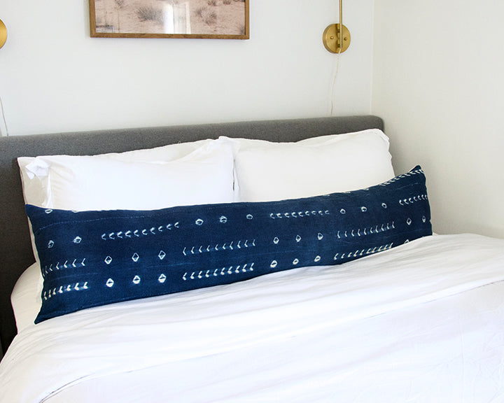 Indigo African Mud Cloth Extra Long Lumbar Pillow - 14x50 #21