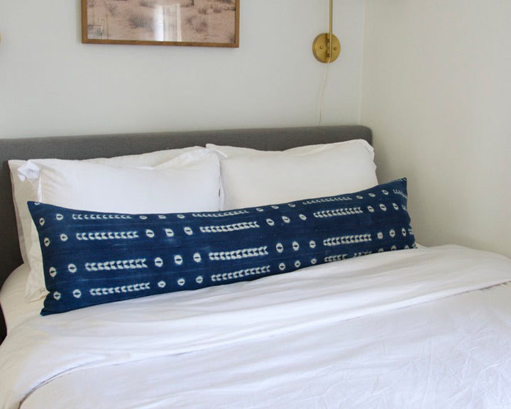 Indigo African Mud Cloth Extra Long Lumbar Pillow - 14x50 #22