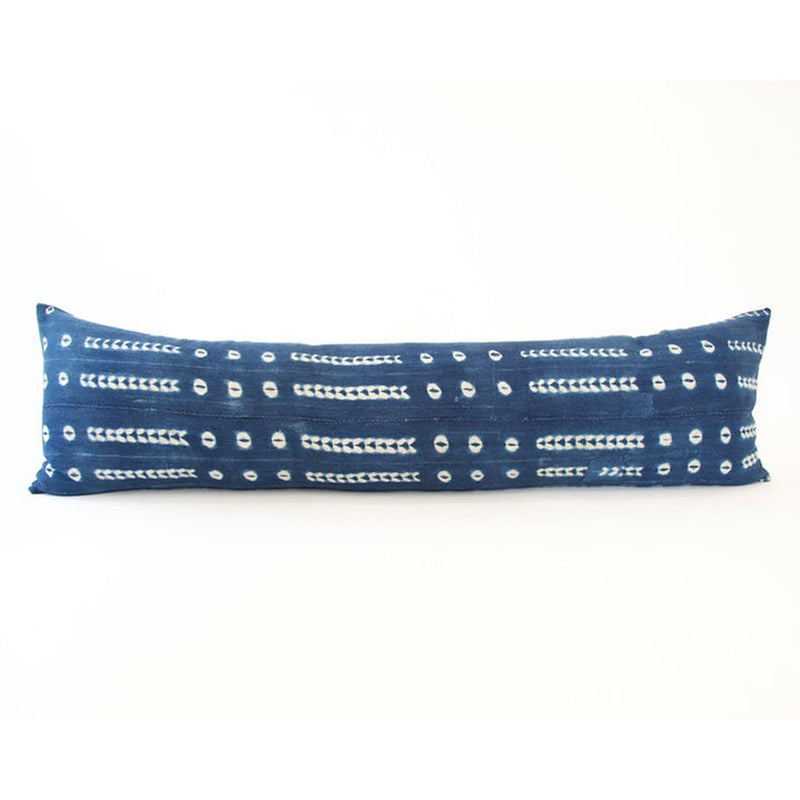 Indigo African Mud Cloth Extra Long Lumbar Pillow - 14x50 #22 pillow