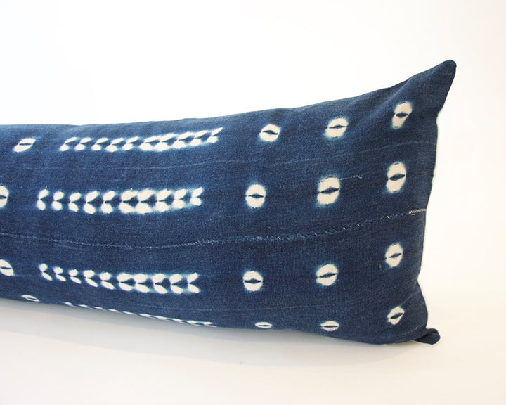 Indigo African Mud Cloth Extra Long Lumbar Pillow - 14x50 #23