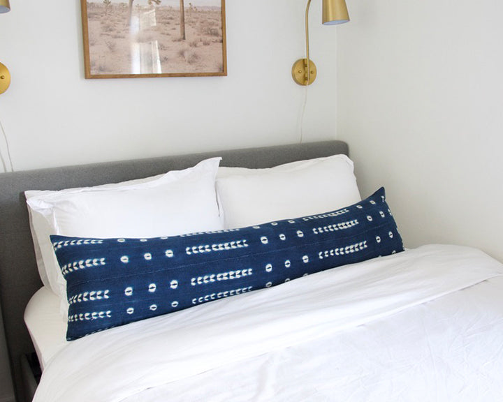 Indigo African Mud Cloth Extra Long Lumbar Pillow - 14x50 #23