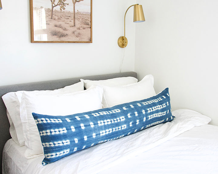 Indigo African Mud Cloth Extra Long Lumbar Pillow - 14x50 #24