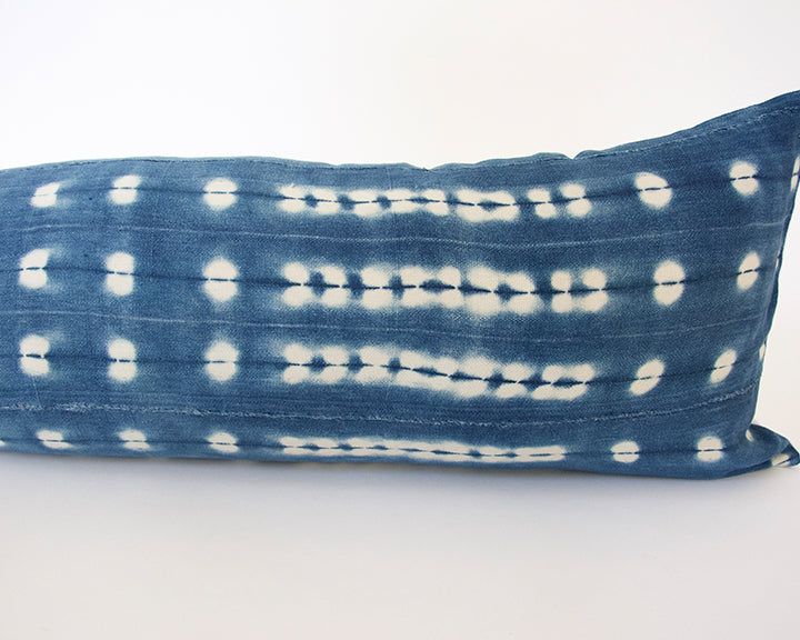 Indigo African Mud Cloth Extra Long Lumbar Pillow - 14x50 #24