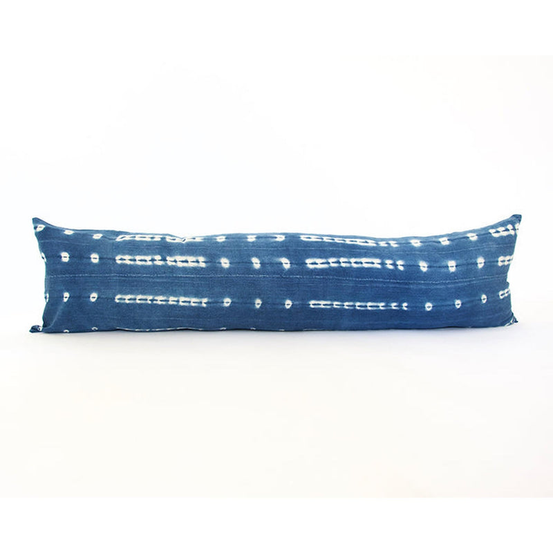 Indigo African Mud Cloth Extra Long Lumbar Pillow - 14x50 #25